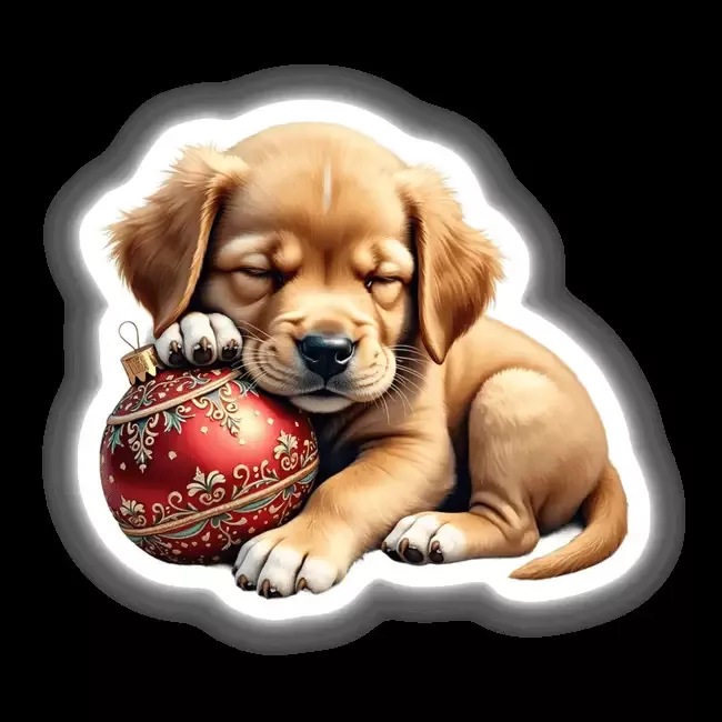 Puppy Sleeping on Christmas Ornament