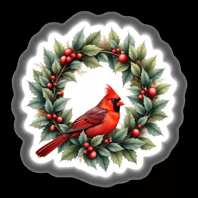 Red Cardinal Bird in a Christmas Wreath