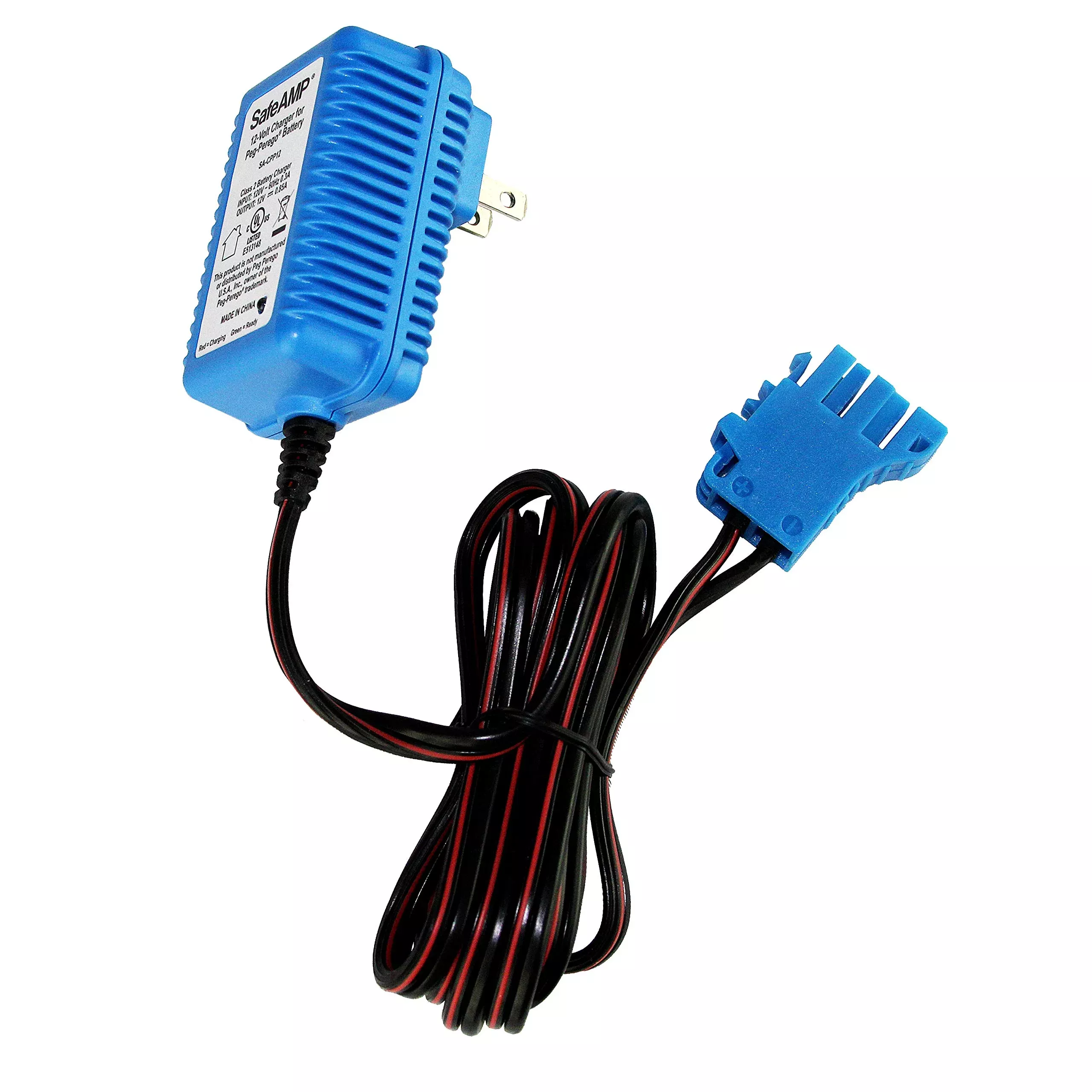 SafeAMP 12 Volt Battery Charger for Peg Perego 12V Batteries - Blue, Model SA-CPP12, Compatible with John Deere Tractors & Ride On Cars