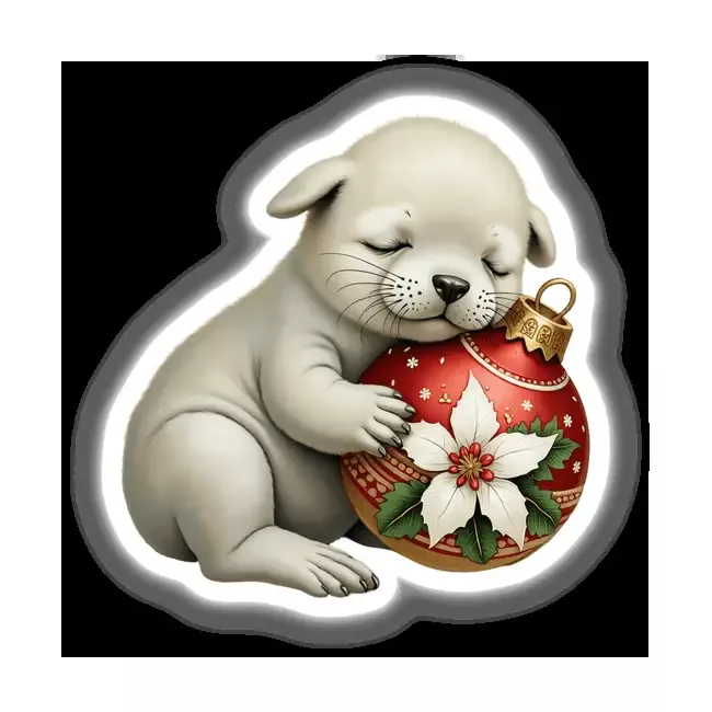 Seal Pup Sleeping on Christmas Ornament