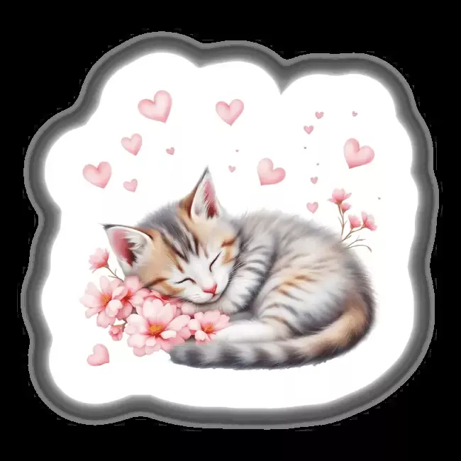 Sleeping Kitten with Hearts