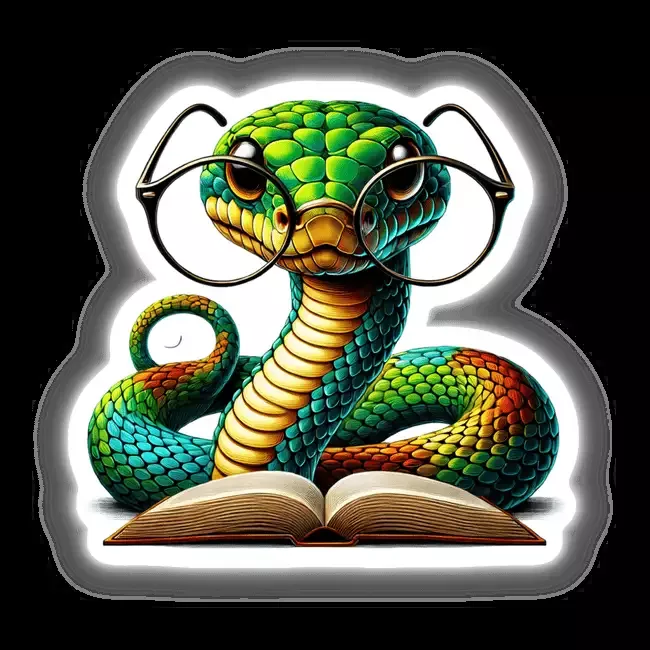 Snake With Reading Glasses Open Book