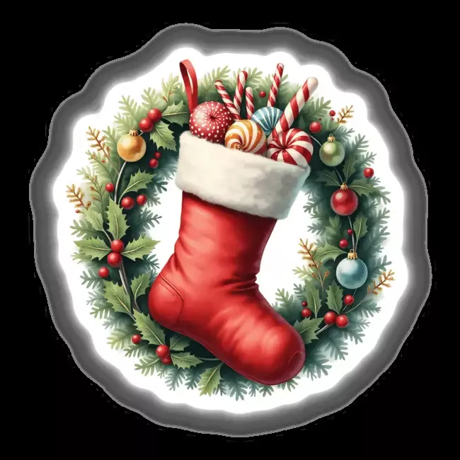 Stocking in a Christmas Wreath