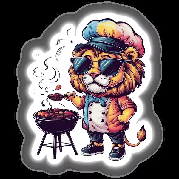 Stylish Lion Chef Cooking Barbeque