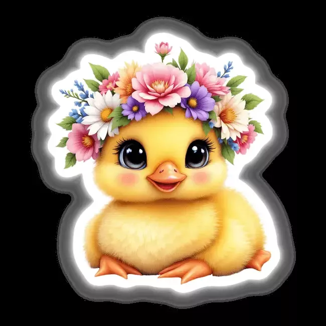 Sweet Duckling Adorned with a Spring Flower Crown