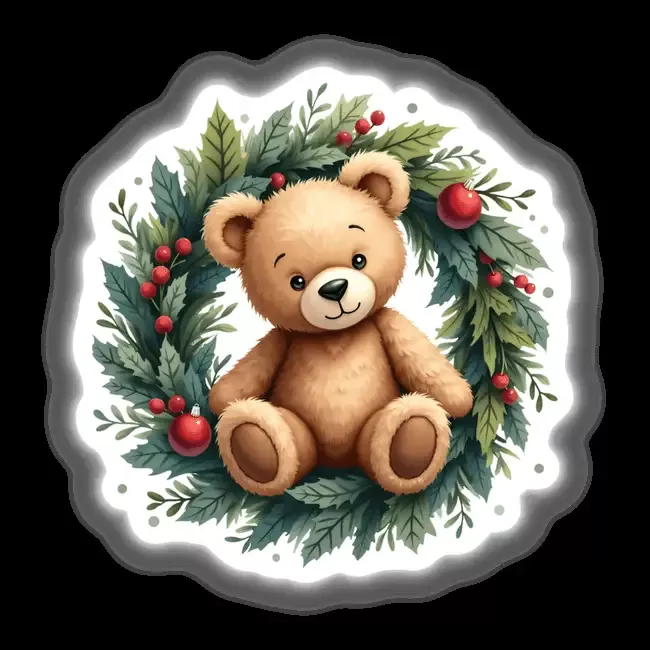 Teddy Bear in a Christmas Wreath