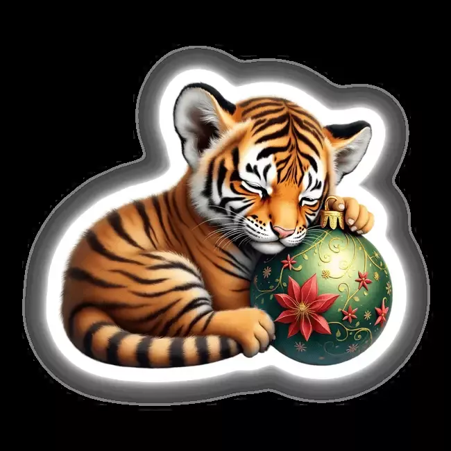 Tiger Cub Sleeping on Christmas Ornament