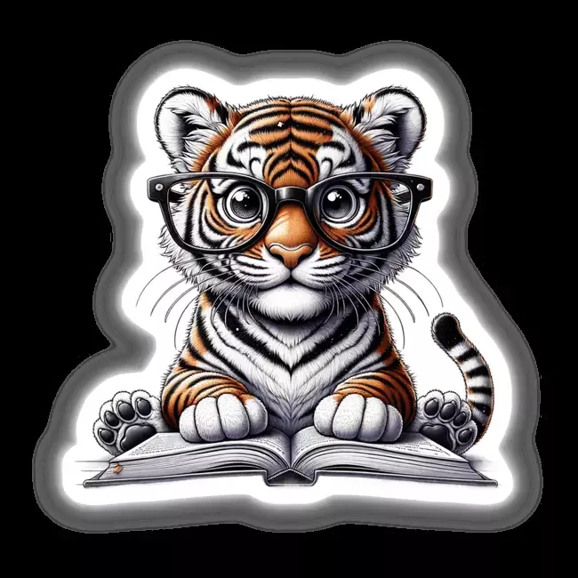 Tiger With Reading Glasses Open Book