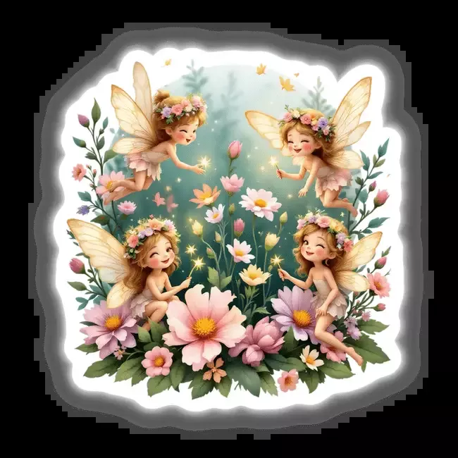 Tiny Fairies with Glowing Wings and Spring Flower Crowns