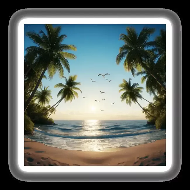 Tranquil Sunset Seagulls Over Tropical Beach