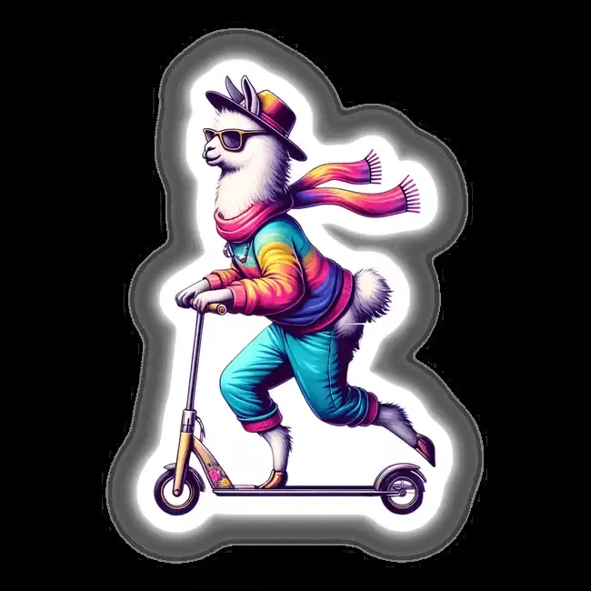 Trendy Llama Riding a Scooter