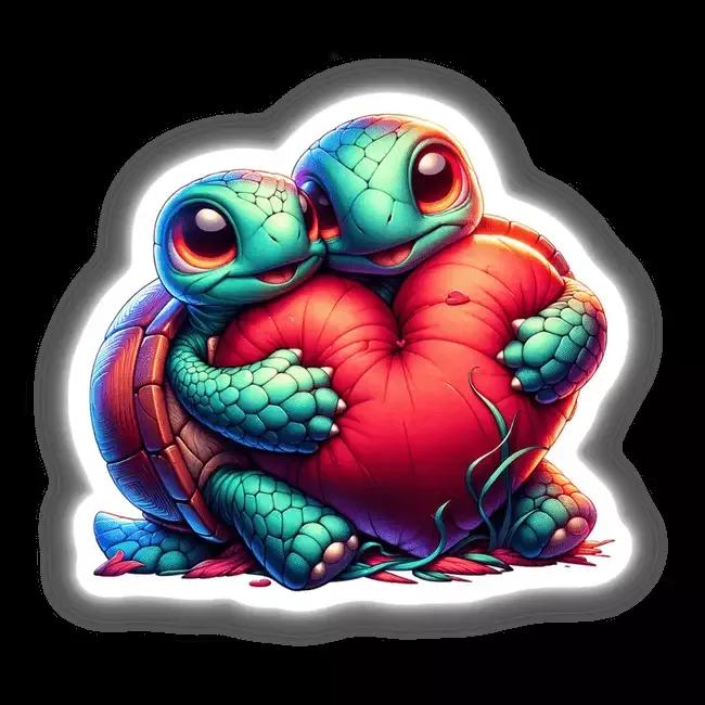 Turtle Lovebirds Cuddling a Heart Pillow