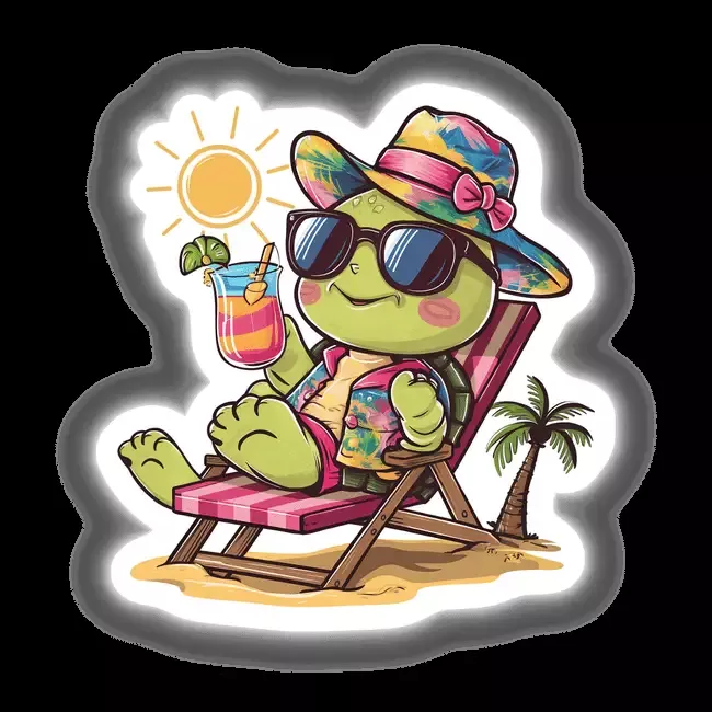 Turtle Sunbathing Beach Tropical Drink