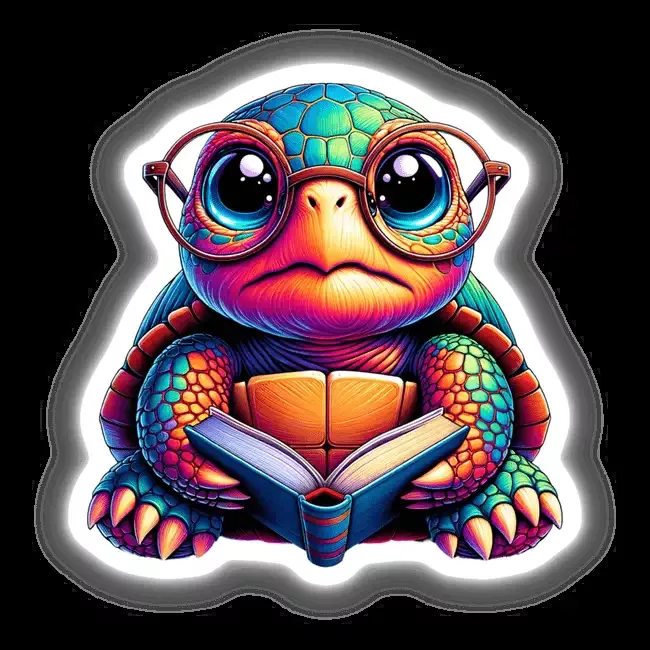 Turtle With Reading Glasses Open Book
