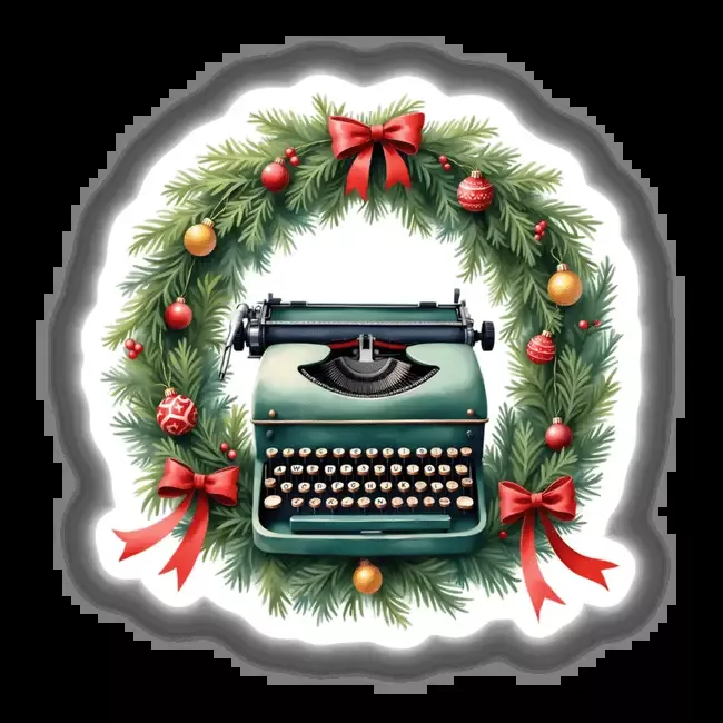 Typewriter in a Christmas Wreath