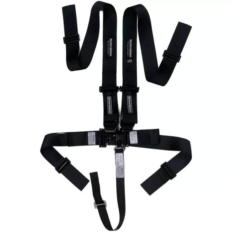 Ultra Shield Latch & Link 5-Point Harness - Pull Down Adjust - Bolt-In/Wrap Around - Individual Harness - HANS Ready - Black