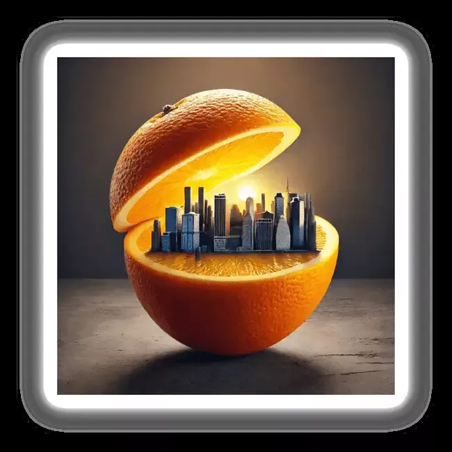 Urban Citrus City Skyline Inside an Orange