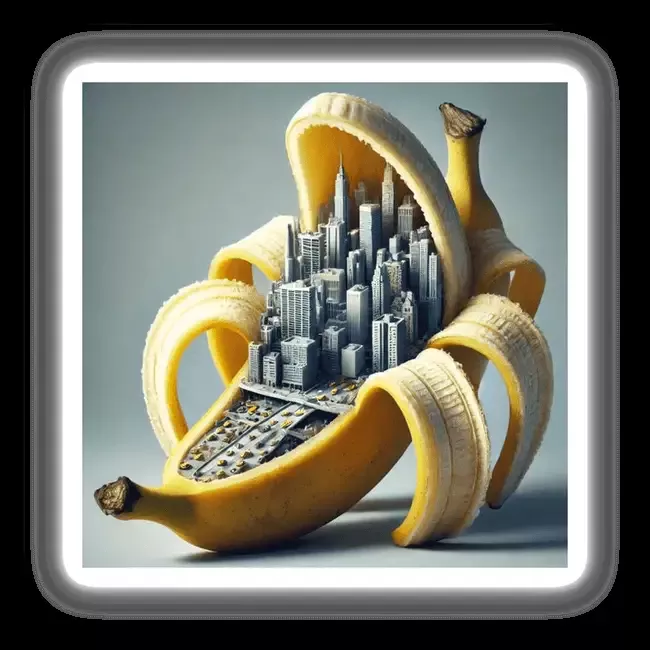 Urban Jungle Cityscape Inside a Banana