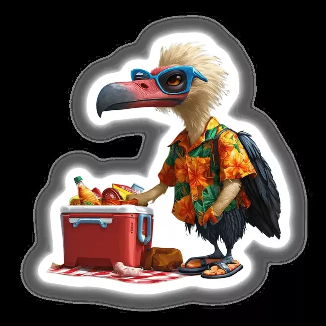Vulture Bird in Hawaiian Shirt on Beach
