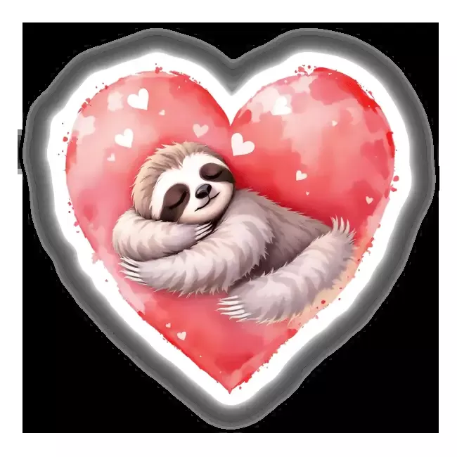 Watercolor Sleeping Sloth on a Heart