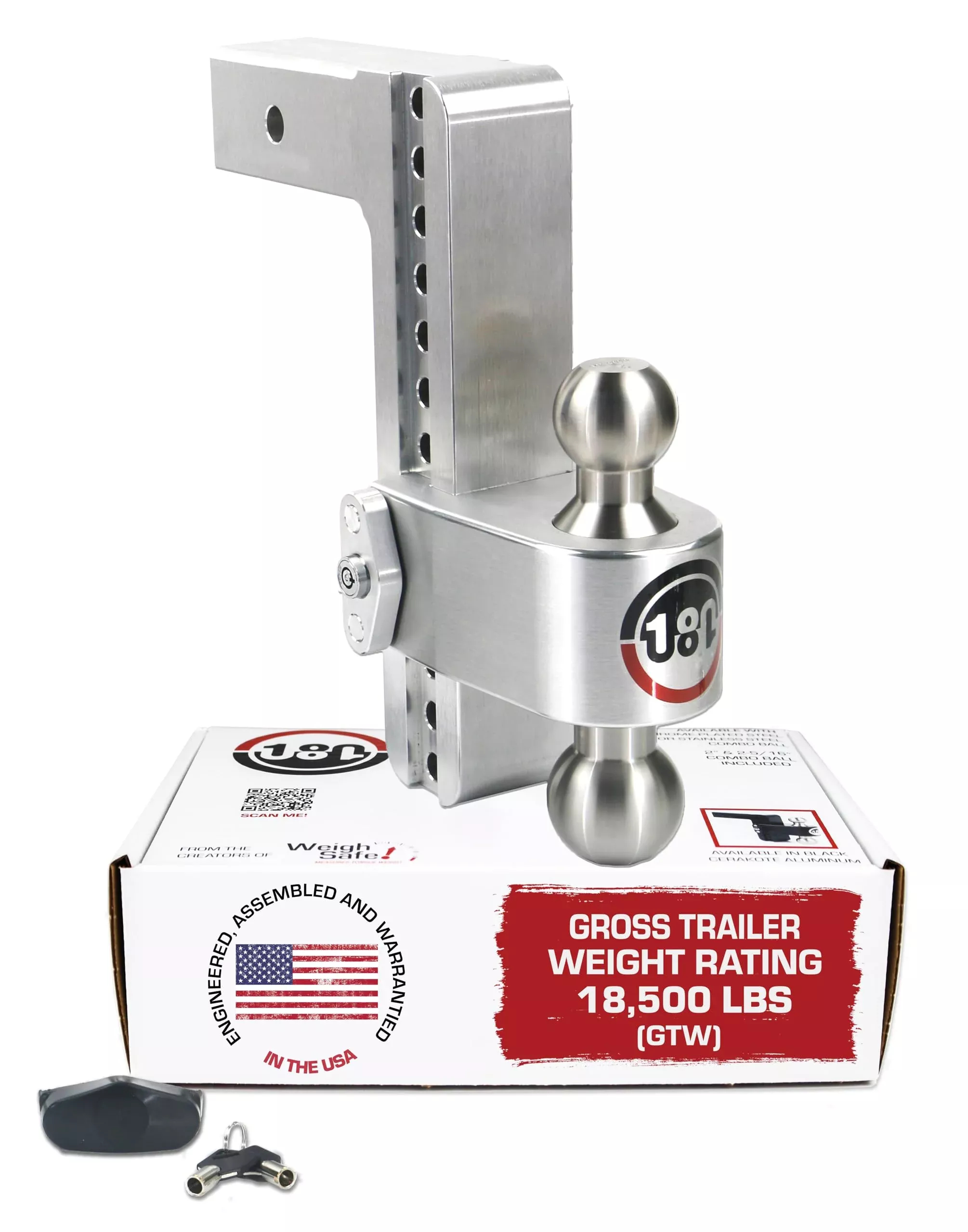 Weigh Safe Adjustable Trailer Hitch Ball Mount - 10 Adjustable Drop Hitch For 2.5 Receiver - Premium Heavy Duty Aluminum Trailer Tow Hitch W/ Stainless Steel Tow Balls (2 & 2 5/16) - 18,500 Gtw