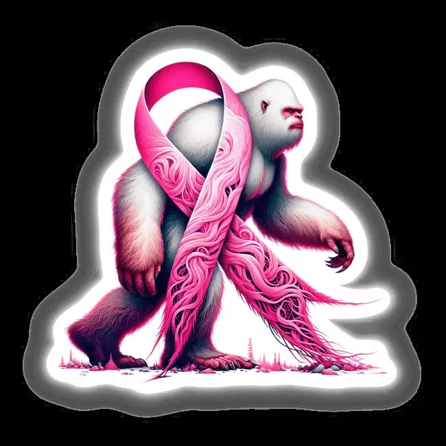 White Sasquatch Pink Ribbon Breast Cancer Awareness