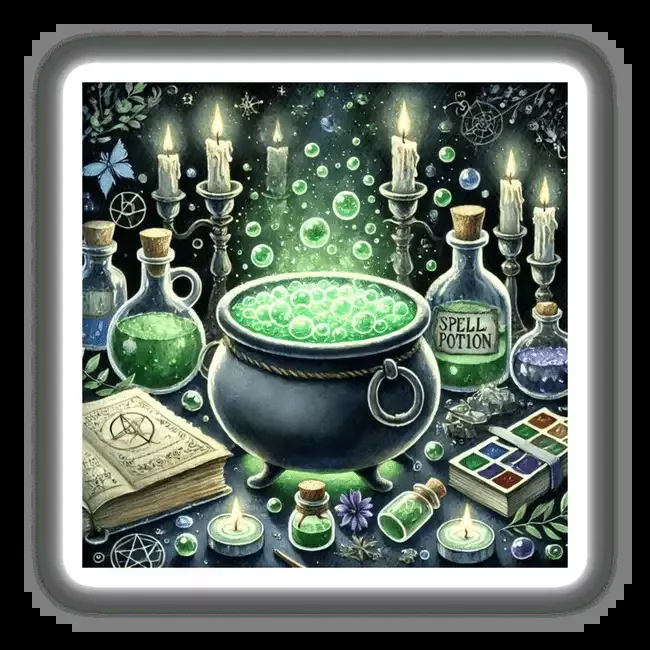 Witch’s Brew – Cauldron with Bubbling Potion Watercolor