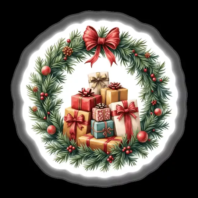 Wrapped Presents in a Christmas Wreath
